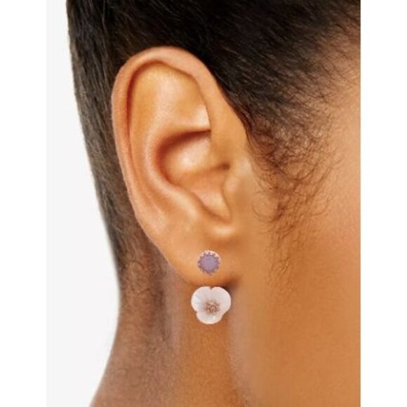 Ionna & lilly Floral Ear Floaters Post Backs Smoky Quartz Pink & Gold NWT - Picture 2 of 6